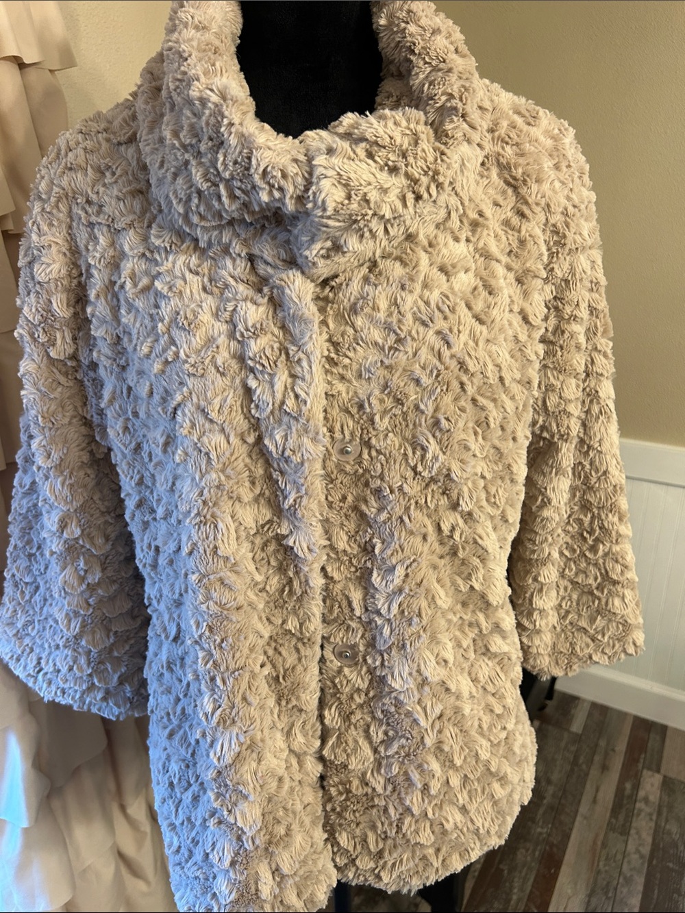 Cozy Shawl-Collar Teddy Jacket in Light Beige